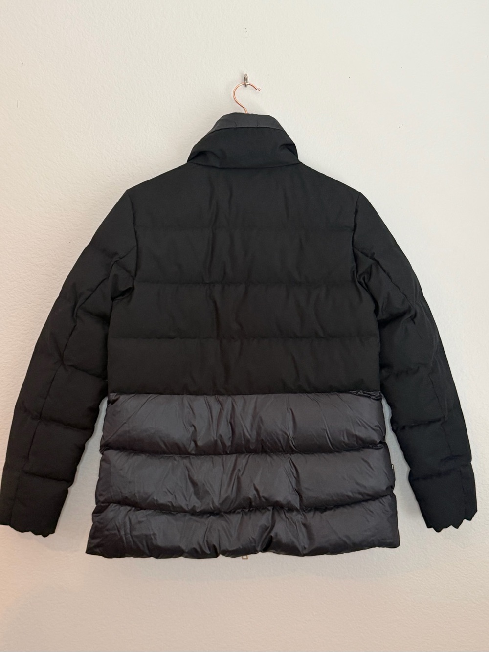 Woolrich Luxe Black Down Puffer Jacket Gold Zip Funnel Neck Duck Down Coat | M - Picture 4 of 9